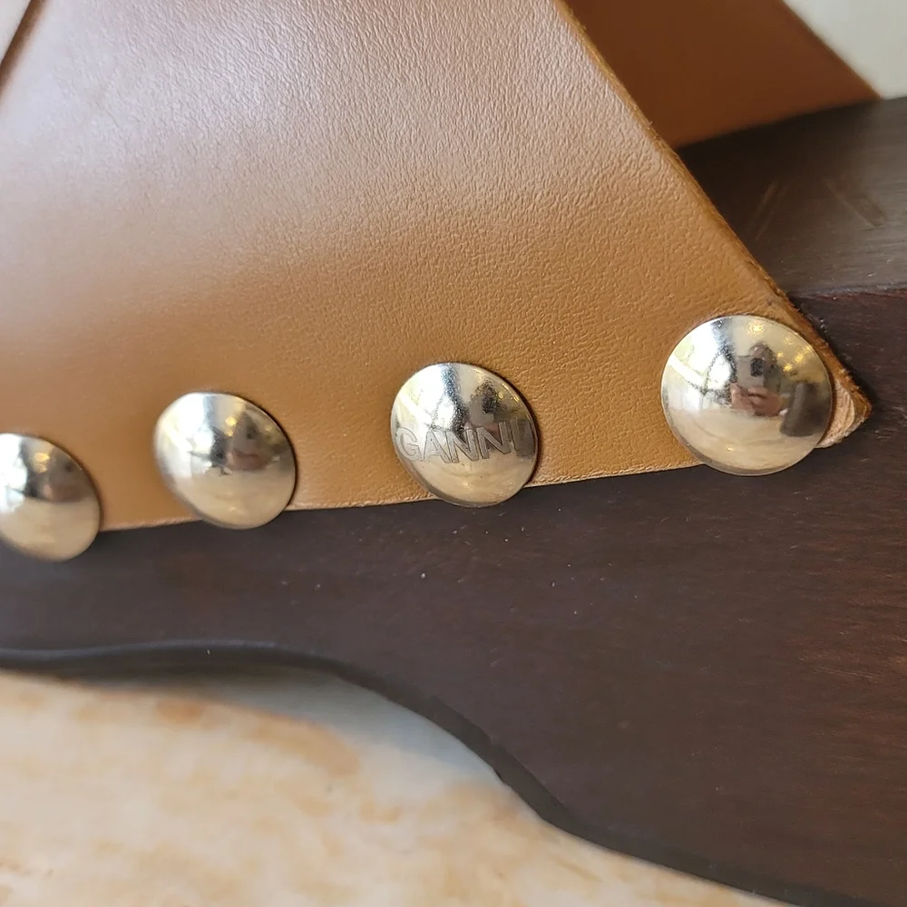Final Price Ganni Retro Leather Platform Clogs Mules Sandal Tigers Eye MSRP $575 - Picture 16 of 17